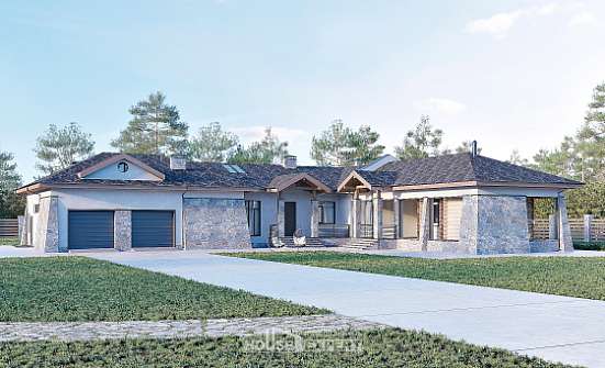 280-004-Л Проект одноэтажного дома, гараж, просторный загородный дом из твинблока Ульяновск | Проекты домов от House Expert