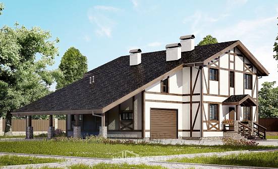 250-002-Л Проект двухэтажного дома мансардой и гаражом, просторный домик из кирпича Димитровград | Проекты домов от House Expert