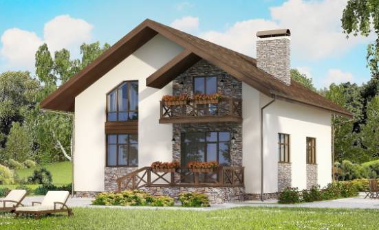 155-001-П Проект двухэтажного дома с мансардой, гараж, скромный коттедж из твинблока Димитровград | Проекты домов от House Expert