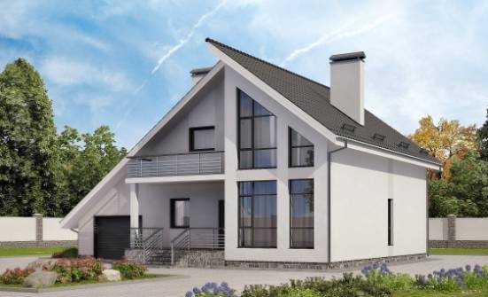 200-007-Л Проект двухэтажного дома мансардой, гараж, средний домик из пеноблока Ульяновск | Проекты домов от House Expert