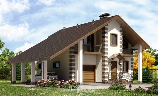 150-003-Л Проект двухэтажного дома с мансардным этажом, гараж, бюджетный загородный дом из бревен Ульяновск | Проекты домов от House Expert
