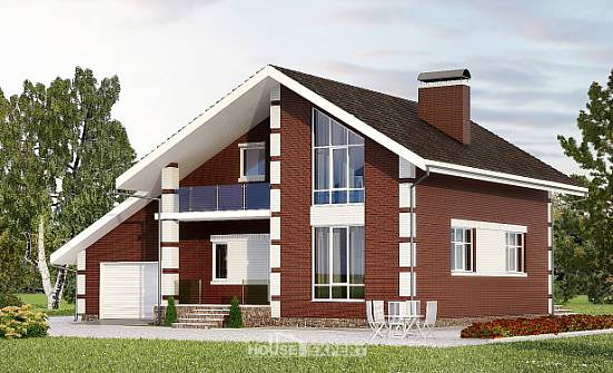 180-001-Л Проект двухэтажного дома с мансардным этажом и гаражом, классический домик из пеноблока Димитровград | Проекты домов от House Expert