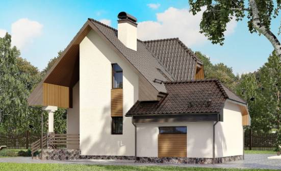 150-001-Л Проект двухэтажного дома с мансардным этажом, гараж, компактный загородный дом из блока Ульяновск | Проекты домов от House Expert