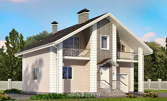 150-002-П Проект двухэтажного дома с мансардным этажом, гараж, скромный домик из керамзитобетонных блоков Ульяновск | Проекты домов от House Expert