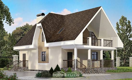 125-001-Л Проект двухэтажного дома с мансардным этажом, экономичный коттедж из блока Ульяновск | Проекты домов от House Expert