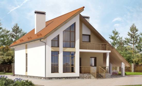 170-009-П Проект двухэтажного дома с мансардой и гаражом, экономичный коттедж из керамзитобетонных блоков Ульяновск | Проекты домов от House Expert