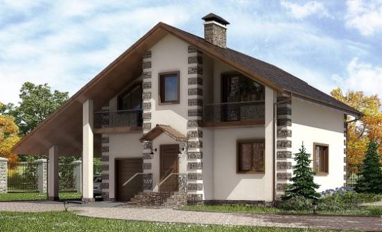 150-003-Л Проект двухэтажного дома с мансардным этажом, гараж, бюджетный загородный дом из бревен Ульяновск | Проекты домов от House Expert