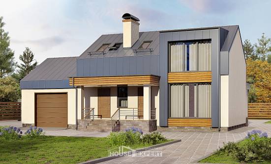 150-015-П Проект двухэтажного дома с мансардой, гараж, недорогой домик из поризованных блоков Димитровград | Проекты домов от House Expert