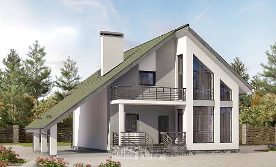 170-009-Л Проект двухэтажного дома мансардой и гаражом, бюджетный коттедж из пеноблока Ульяновск | Проекты домов от House Expert