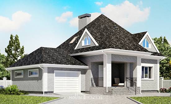 135-001-Л Проект двухэтажного дома с мансардным этажом и гаражом, компактный домик из кирпича Ульяновск | Проекты домов от House Expert