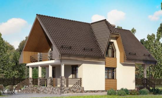 150-001-Л Проект двухэтажного дома с мансардным этажом, гараж, компактный загородный дом из блока Ульяновск | Проекты домов от House Expert