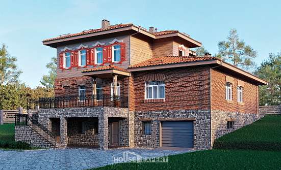 380-002-Л Проект трехэтажного дома, гараж, просторный загородный дом из кирпича Ульяновск | Проекты домов от House Expert