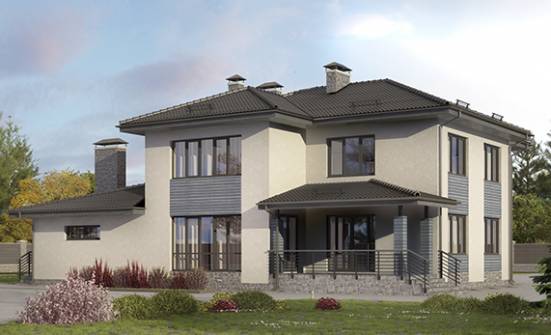 340-005-П Проект двухэтажного дома и гаражом, огромный загородный дом из бризолита Ульяновск | Проекты домов от House Expert