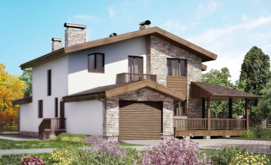 220-001-П Проект двухэтажного дома мансардой, гараж, средний коттедж из пеноблока Ульяновск | Проекты домов от House Expert