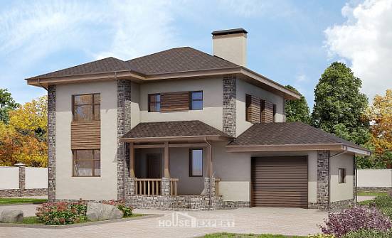 185-004-П Проект двухэтажного дома и гаражом, средний дом из пеноблока Ульяновск | Проекты домов от House Expert