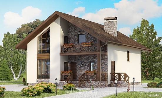 155-001-П Проект двухэтажного дома с мансардой, гараж, скромный коттедж из твинблока Димитровград | Проекты домов от House Expert