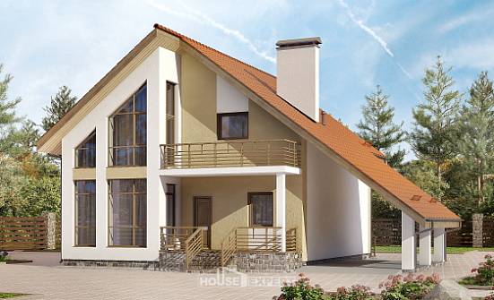 170-009-П Проект двухэтажного дома с мансардой и гаражом, экономичный коттедж из керамзитобетонных блоков Ульяновск | Проекты домов от House Expert