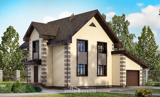 160-004-П Проект двухэтажного дома, гараж, уютный коттедж из газобетона Димитровград | Проекты домов от House Expert