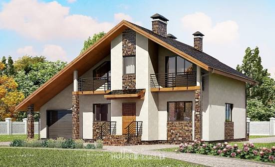 180-008-Л Проект двухэтажного дома мансардой, гараж, уютный загородный дом из бризолита Ульяновск | Проекты домов от House Expert
