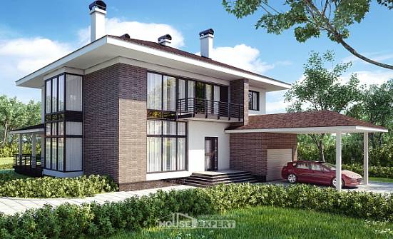 340-001-П Проект двухэтажного дома, гараж, классический домик из кирпича Ульяновск | Проекты домов от House Expert