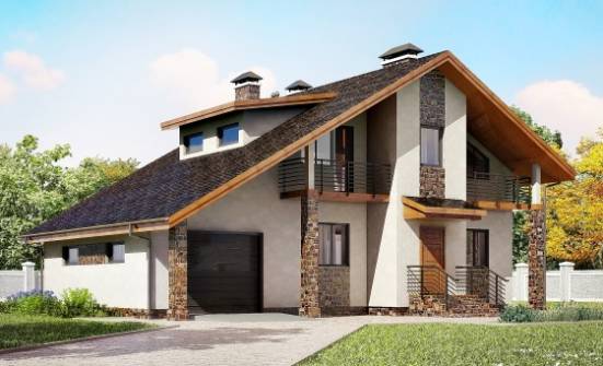 180-008-Л Проект двухэтажного дома мансардой, гараж, уютный загородный дом из бризолита Ульяновск | Проекты домов от House Expert