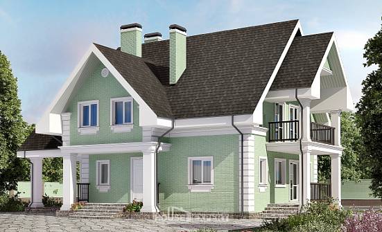 140-003-Л Проект двухэтажного дома мансардный этаж и гаражом, бюджетный домик из бризолита Ульяновск | Проекты домов от House Expert
