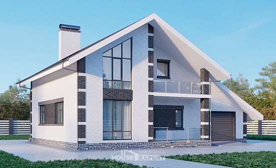 190-008-П Проект двухэтажного дома с мансардным этажом и гаражом, средний коттедж из поризованных блоков Димитровград | Проекты домов от House Expert