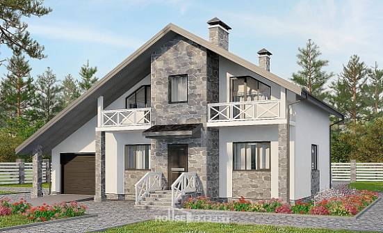 180-017-Л Проект двухэтажного дома мансардой и гаражом, простой коттедж из блока, Ульяновск