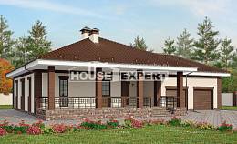160-015-П Проект одноэтажного дома и гаражом, экономичный коттедж из поризованных блоков, Ульяновск