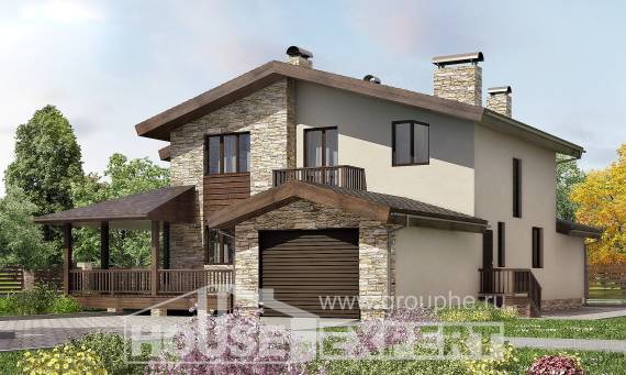 220-001-Л Проект двухэтажного дома мансардой, гараж, красивый домик из твинблока, Димитровград