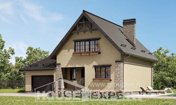 160-005-Л Проект двухэтажного дома мансардный этаж и гаражом, доступный домик из арболита, Димитровград