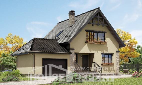 160-005-Л Проект двухэтажного дома с мансардой, гараж, скромный дом из арболита, Ульяновск