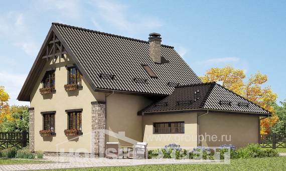 160-005-Л Проект двухэтажного дома мансардный этаж и гаражом, скромный домик из арболита, Ульяновск