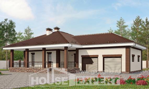 160-015-П Проект одноэтажного дома и гаражом, классический дом из твинблока, Димитровград